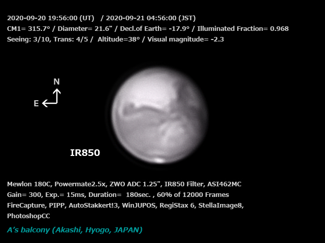 火星 2020/9/21 04:56 (JST) - IR850