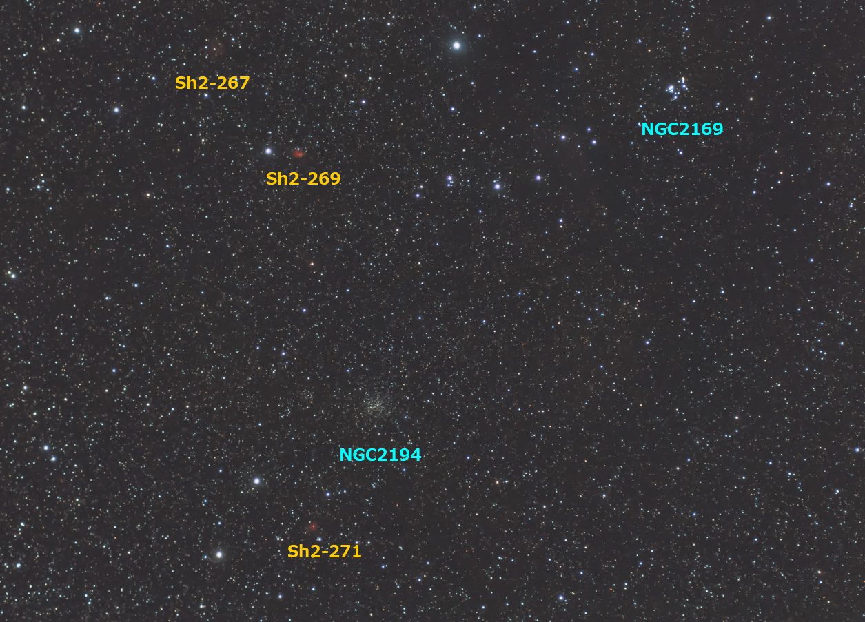 オリオン座の散開星団NGC2194・NGC2169付近（番号入り）