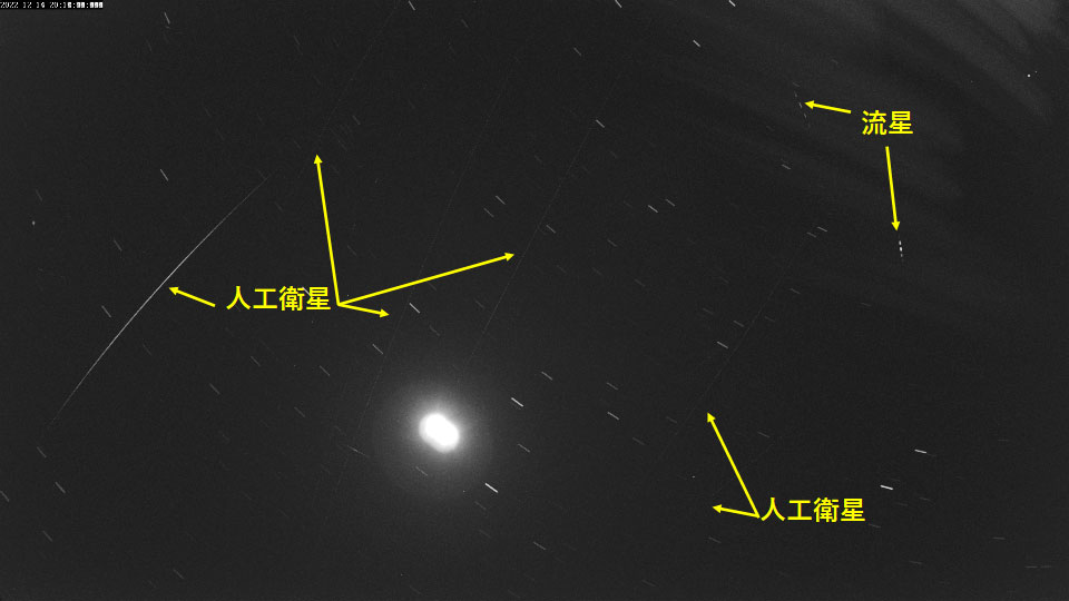 流星検出用画像２（破線長さ50ms）・明け方・人工衛星との違い