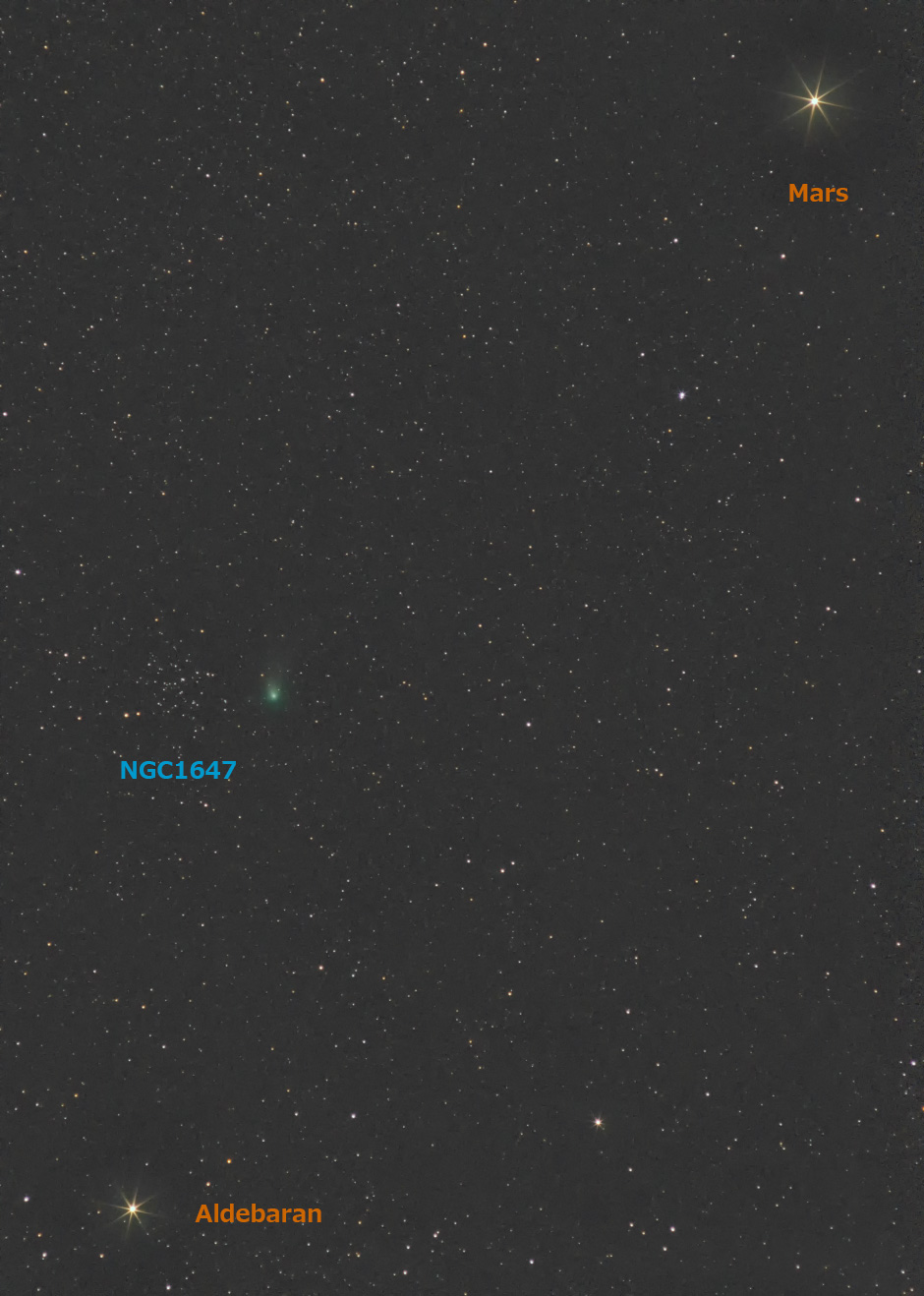 2023/2/13 ZTF彗星(C/2022 E3)と火星・アルデバランの接近