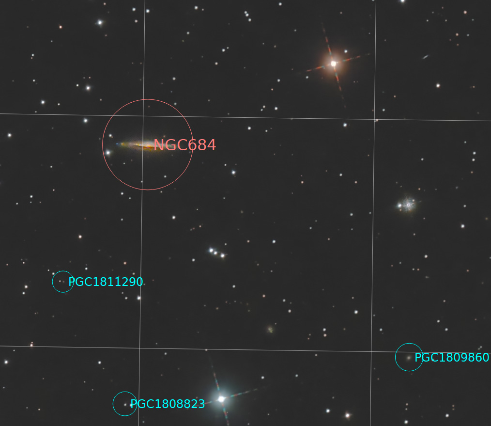 さんかく座の系外銀河NGC684（13.0等・視直径2.0' x 0.5'）